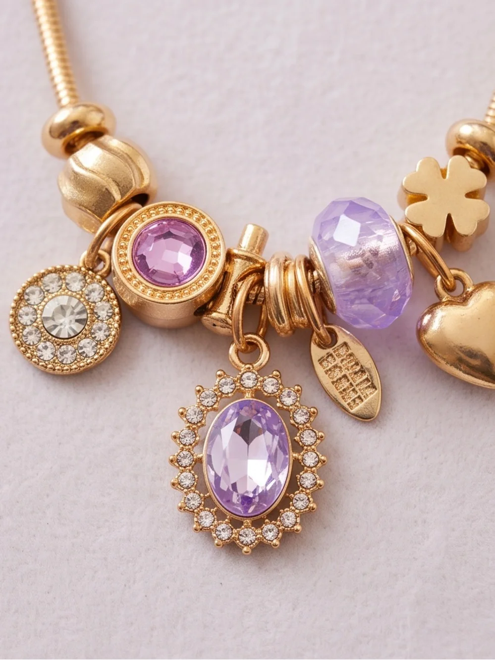 Gold & Lavender Crystal Charm Necklace for Tweens / Girls (16-18 Inches)